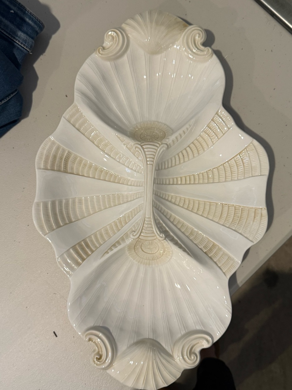 Lenox White Shell Motif Divided Porcelain Server